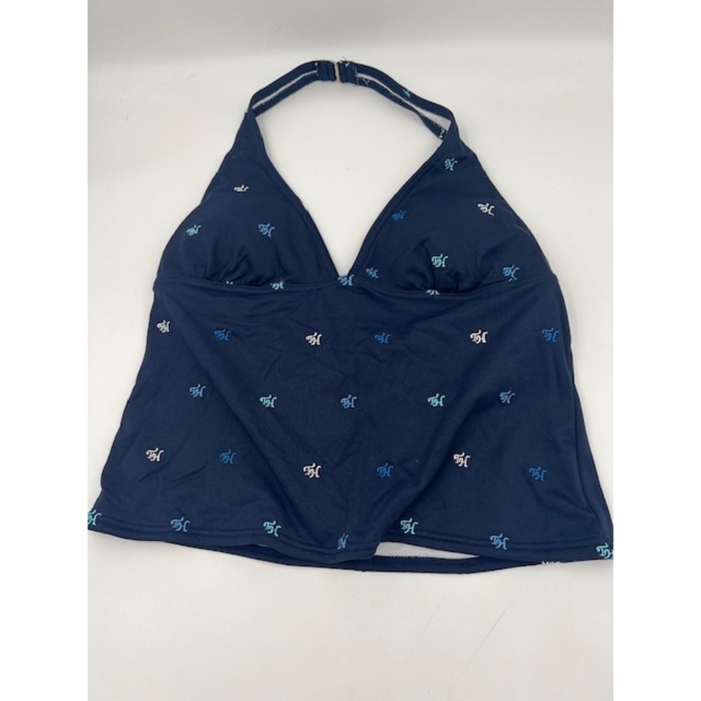Tommy Hilfiger Halter Tankini Top Navy Blue TH Monogram Logo Swimwear Womens MED